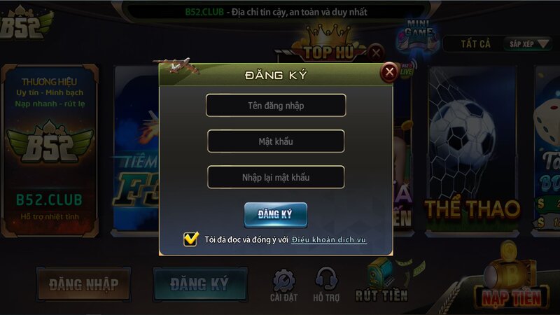 Đăng ký tài khoản B52CLUB nhận ngay 50K