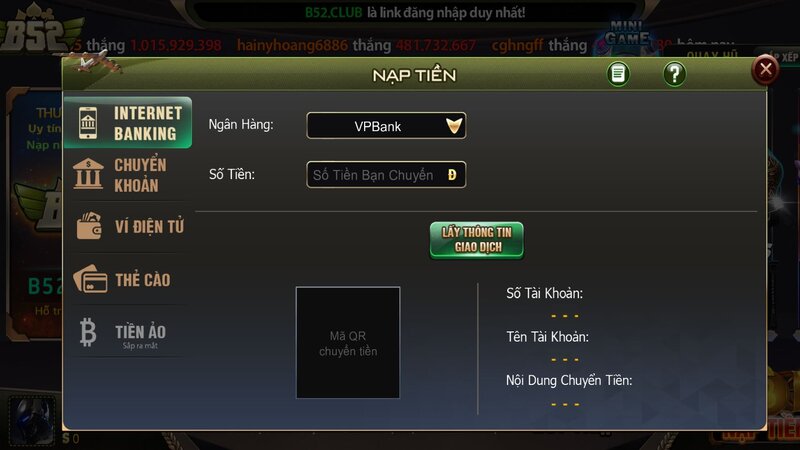 Hướng dẫn nạp qua internet banking