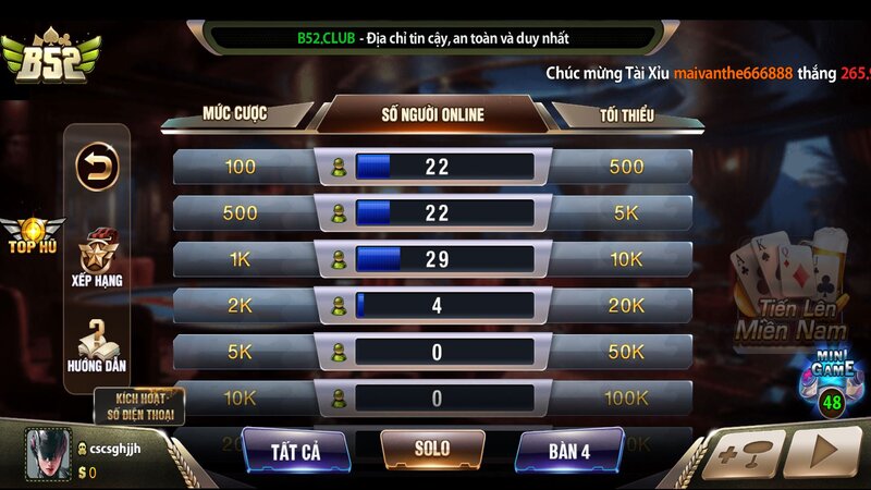 Hướng dẫn tham gia chơi game bài tiến lên Miền Nam tại B52 CLUB